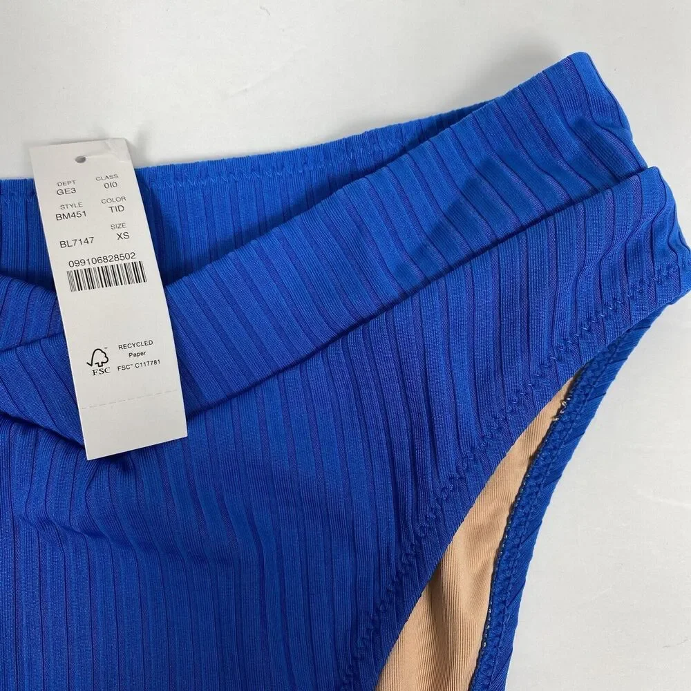 J. Crew Bikini Women XS Wide-rib crossover cheeky bottom Blue NWT Beach Swimwear - Picture 3 of 5